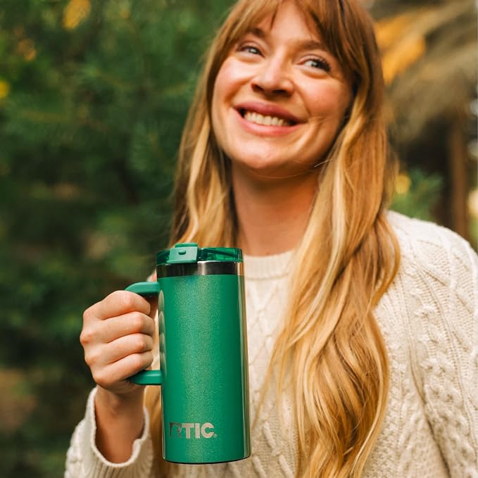RTIC 20oz Road Trip Travel Mug with Lid and Handle, Ceramic Lined, Insulated, Stainless Steel, Metal, Double Wall Vacuum-Insulation, Portable Coffee, Tea Cup for Hot and Cold Drink, Pine Tree Glitter - Image 5