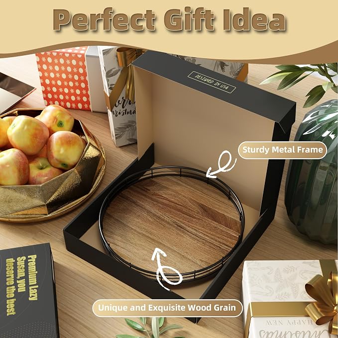 Acacia Wood 10" Lazy Susan Turntable Organizer for Table Top, Farmhouse Round Wooden Lazy Susan for Cabinet Kitchen Centerpieces Coffee Table, for Condiments Spices, Bathroom Vanity Tray Decor - Image 7