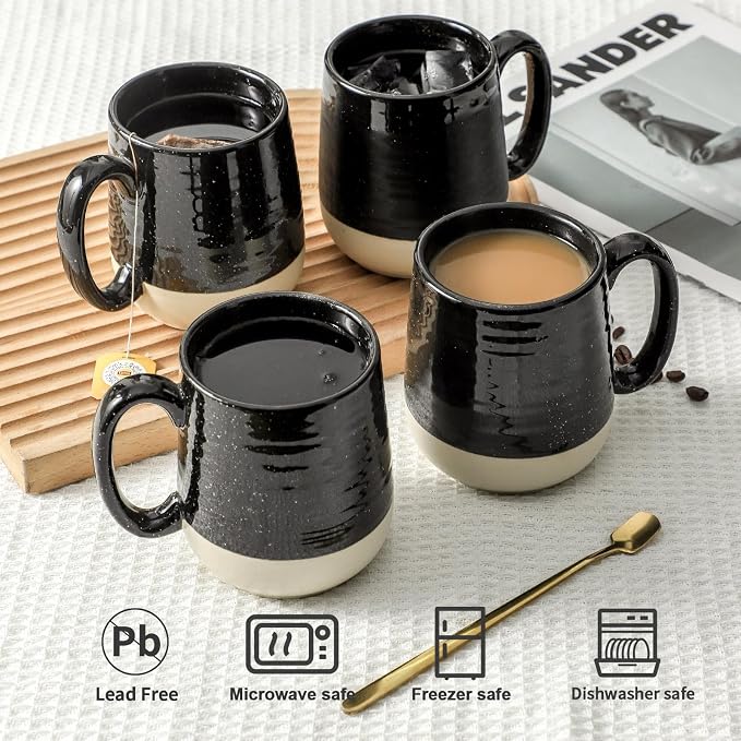 HASENSE Ceramic Coffee Mugs Set, 15 oz Large Coffee Cups Set of 4, Tea Cups with Handle for Men and Women, Latte Mugs for Coffee, Tea, Milk, Hot Chocolate, Microwave Dishwasher Safe, Black - Image 4