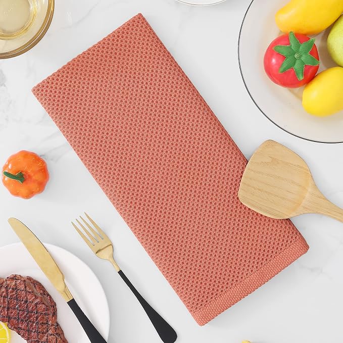 Homaxy 100% Cotton Waffle Weave Kitchen Dish Towels 4-Pack, Coral | 13 x 28 Inches, Ultra Soft Absorbent Dish Towels, Quick Drying Cleaning Towels - Image 7