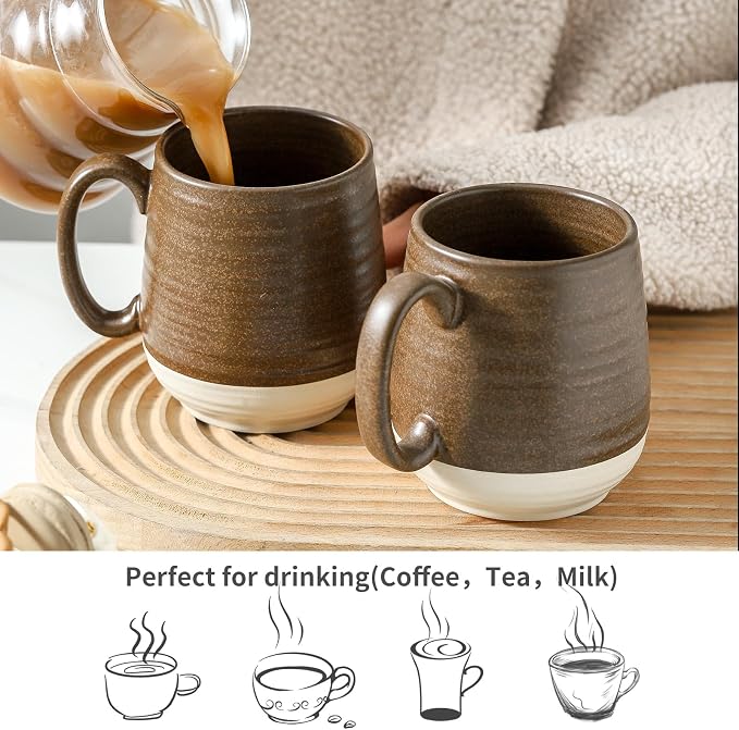 HASENSE 20 oz Coffee Mugs Set of 2 – Large Tea Cups with Comfortable Handle, Perfect for Coffee,Brown Microwave & Dishwasher Safe Mugs for Latte, Hot Cocoa - Image 4