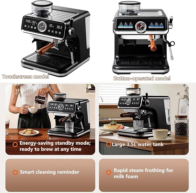 Semi-Automatic Espresso Machine with Grinder,20 Bar Pressure Espresso Maker,18 Grind Settings,2-in-1 Coffee Machine with Milk Frother for Home Barista - Image 7