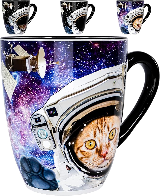 Color Changing Astronaut Cat Coffee Mug 15oz – Heat Sensitive Space Cup with Galaxy Reveal – Funny Novelty Gift, Magic Mug, Unique Cosmic Collectible and gift for Cat Lovers, Christmas & Birthday by Dream8Design