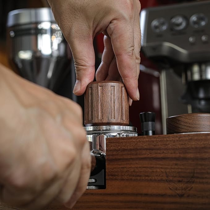 Echo Tamper 58mm – Walnut Calibrated Coffee Tamper with Click Feedback, Stainless Steel Base – Premium 30LB Spring-Loaded Espresso Tool for Perfectly Even Tamping Pressure