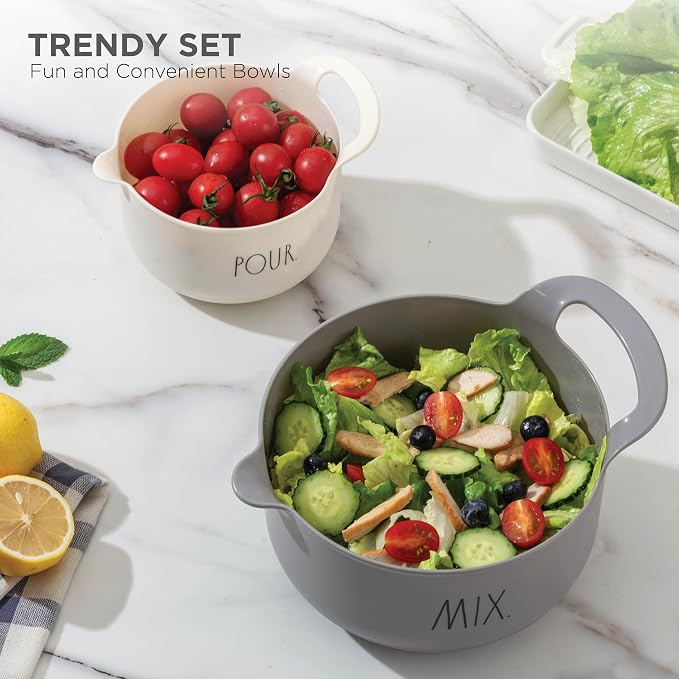 Rae Dunn Non-Slip Mixing Bowls - 4 Piece Nesting Plastic Mixing Bowl Set with Pour Spouts and Handles-Measurement Markings (Grey) - Image 5