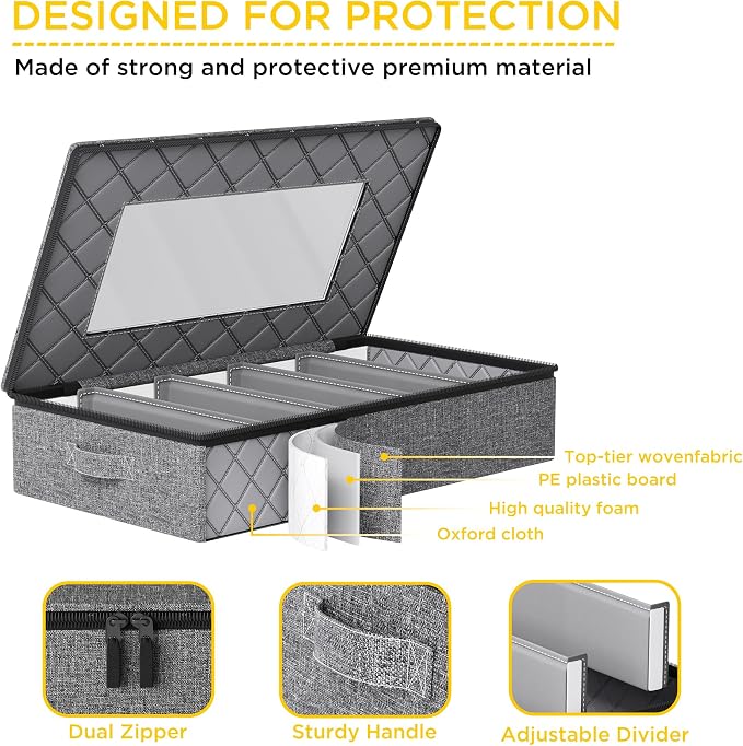 Silverware Storage Box,Hard Shell Flatware Organizer with Lid and Zipper,Utensil Storage with Clear Window and adjustable Divider for Spoons,Forks.Knives,Grey - Image 3