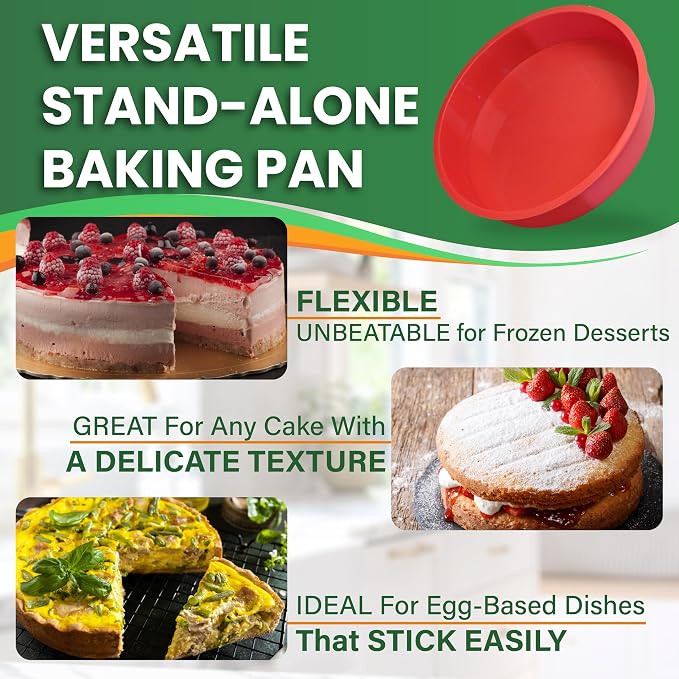 Cheesecake Pan, 9 Inch Springform with 2 REUSABLE NON-STICK Silicone LINERS | with Silicone Sleeve for WATER BATH BAKING, DISHWASHER SAFE Components, 0.4 mm Stainless Steel Pan, Spring-Lock Latch - Image 7