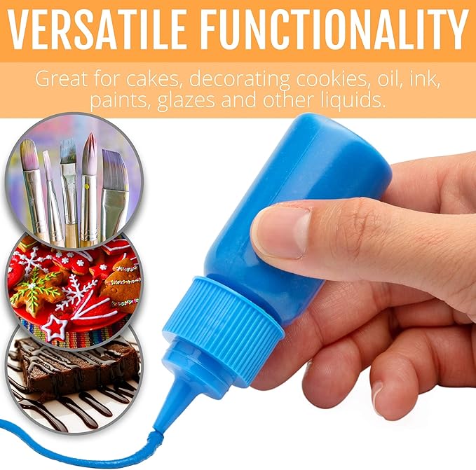Free Hand Writer Bottles - 10 Easy Small Squeeze Bottles - 5 Each (1 and 2 Ounce) - Cookie Cutters, Cake and Baking Decoration, Food Coloring & Royal Icing Supplies for Writing (10 bottles)