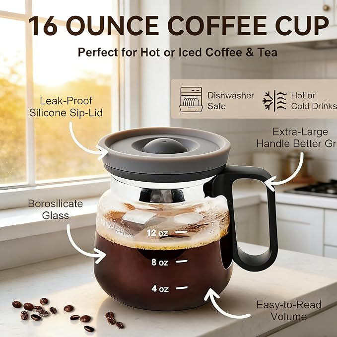 16 Oz Glass Coffee Mug in Coffee Pot Shape, Heatproof Large Capacity Cup,Mini Mocha Coffe Pot Coffe Mugs, Coffee Mug Looks like a Coffee Pot, CoffeePot Mugs, For Hot Teas, Hot Chocolate (1PCS) - Image 3