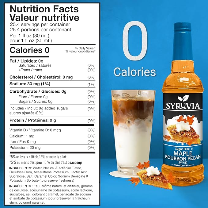 Syruvia Sugar Free Coffee Syrup, Maple Bourbon Pecan Flavored Syrup for Drinks, Lattes, and Desserts – 25.4 fl oz