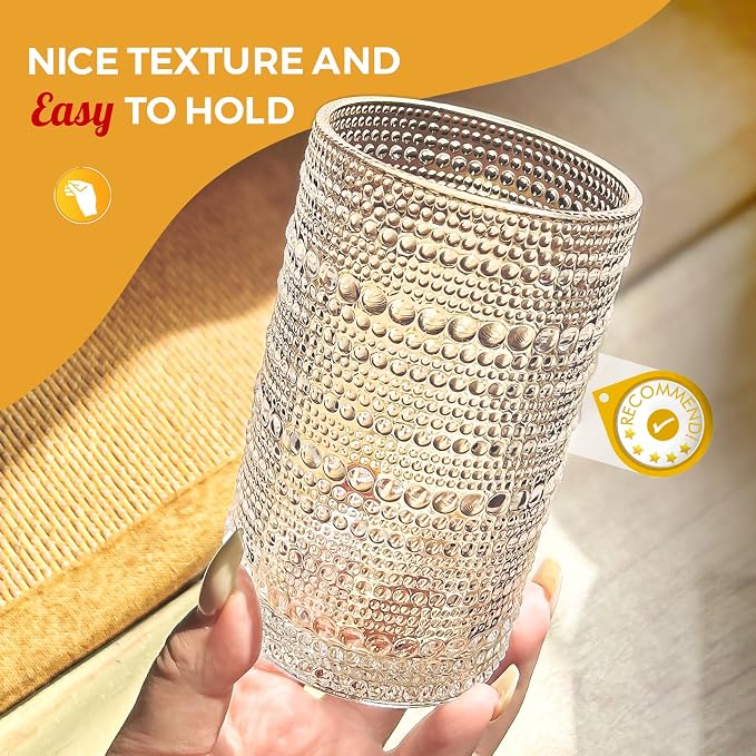 Hobnail Drinking Glasses Set of 12, 11.8 oz Vintage Glasses Drinking Set & 10 oz Cocktail Glasses Set, Embossed Glass Cups for Kitchen, Beer, Juice, Cocktail, Whiskey, Milk - Image 2