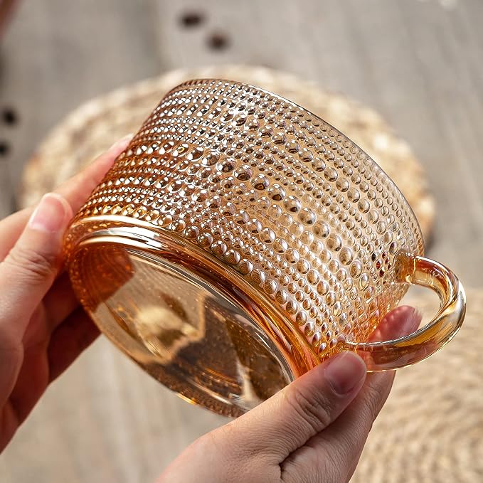 Gezzeny Vintage Coffee Mugs 14 Oz Set of 2 Amber Embossed Glass Tea Cups for Cappccino, Latte,Cereal, Yogurt, Beverage Christmas Thanksgiving Day Gifts - Image 6