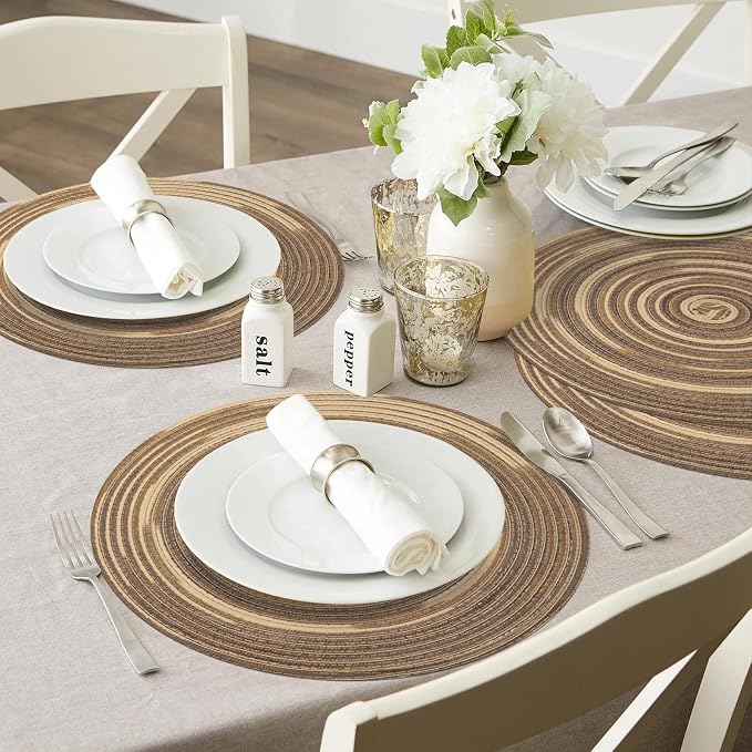 SHACOS Round Braided Placemats 15 inch Set of 4 Variegated Washable Kitchen Table Place Mats Table Mats for Home Wedding Party (Rainbow Brown, 4) - Image 8