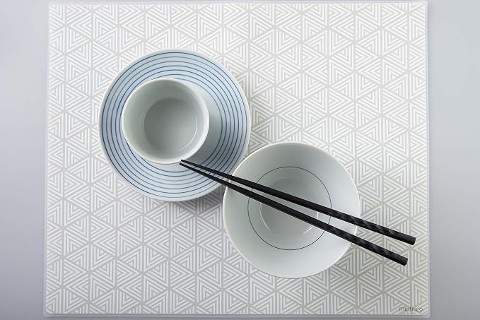 Mintrico placemat for Dining Table Set of 2 Silicone Heat Resistant Non Slip (2, White Triangle) … - Image 3