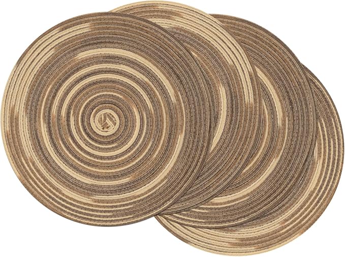 SHACOS Round Braided Placemats 15 inch Set of 4 Variegated Washable Kitchen Table Place Mats Table Mats for Home Wedding Party (Rainbow Brown, 4) by SHACOS