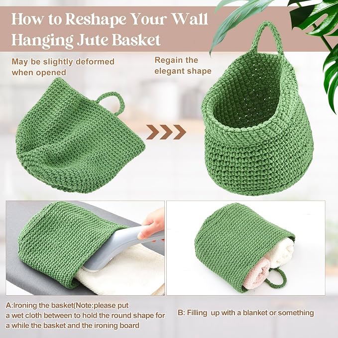 Honeydak Boho Decor Hanging Wall Baskets for Kitchen 3 Pack Teardrop Baskets with Hooks Storage Fruit Onion Vegetable Potato for Home 3 Sizes(Sage Color Palette,Barrel,Cotton Rope) - Image 5