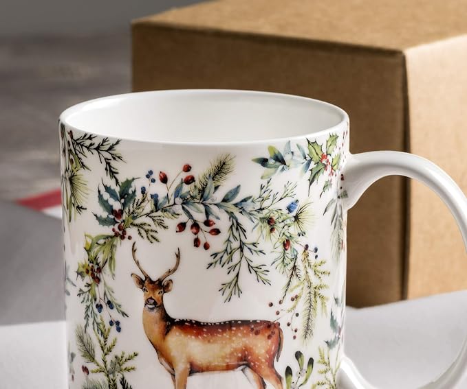 Maison d' Hermine Coffee Mug with Handles Tea Cups (12 Ounce, Pack of 1) | Fine Bone China Coffee Mugs for Hot Beverages Cappuccino Latte Home Restaurant Hotel Spring Summer -Holly Time - Biche - Image 9