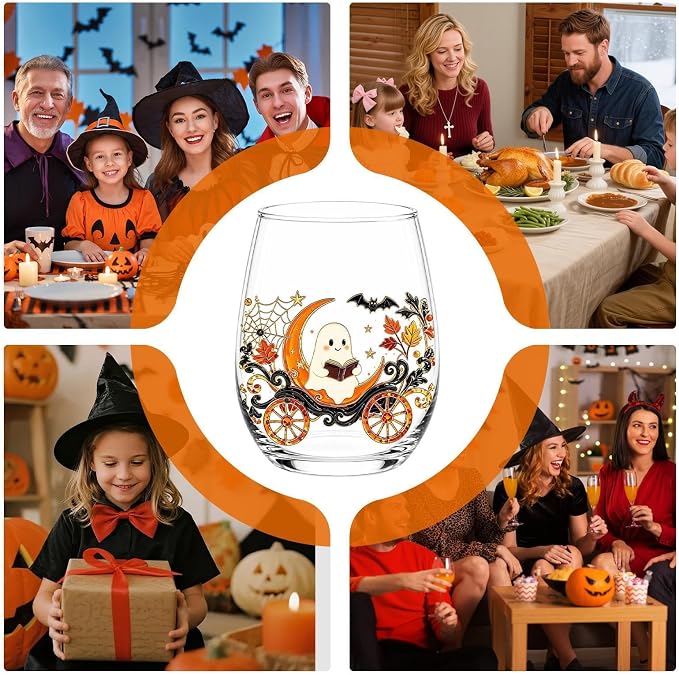 Glass Pumpkin Mugs 400ml Stemless Ghost Pumpkin Wine Glass Mugs | Aesthetic Halloween Glassware for Coffee Tea Juice Soda Water Beverage Holiday Autumn Thanksgiving Home - Image 4