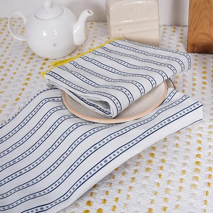 Printed Kitchen Dish Bar and Tea Towels Cotton, 18x28 inch with Trims, Cotton Dish Towel Sets (Blue Stripes, Set of 6) - Image 7