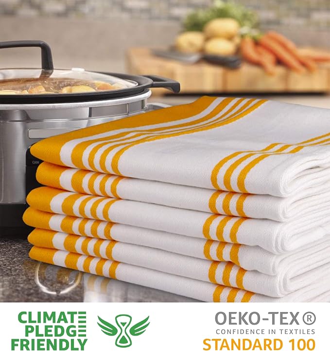 Urban Villa Kitchen Towels Cotton Dish Towels 20”x30” (Set of 6) Yellow Wht - Image 2