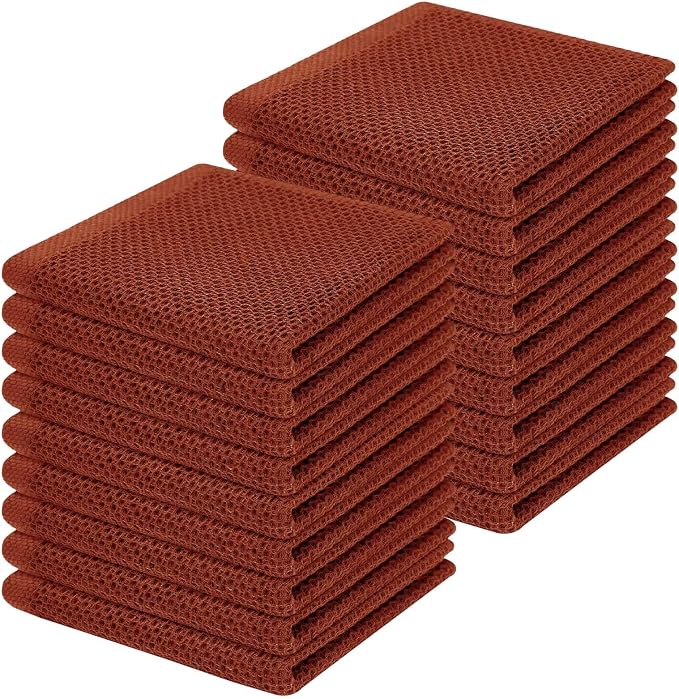 Homaxy 100% Cotton Waffle Weave Kitchen Dish Cloths 18-Pack, Rust | 12 x 12 Inches, Ultra Soft Absorbent Dish Towels, Quick Drying Dish Rags with Hanging Loop by Homaxy