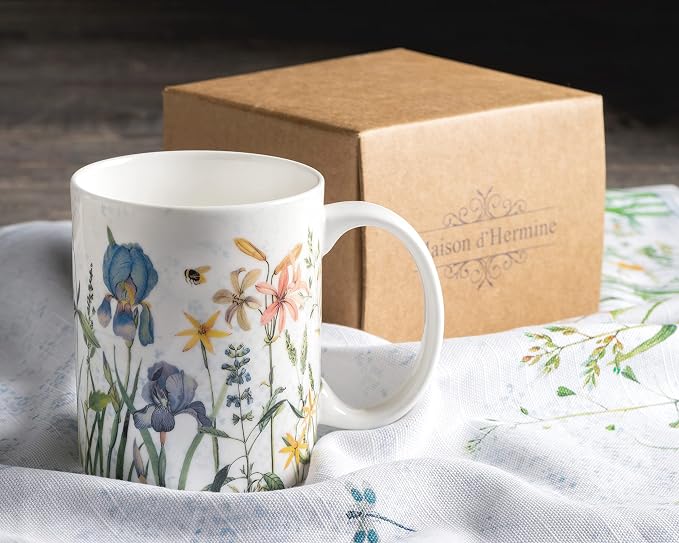 Maison d' Hermine Coffee Mug with Handles Tea Cups (12 Ounce, Pack of 1) | Fine Bone China Coffee Mugs for Hot Beverages Cappuccino Latte Home Restaurant Hotel Spring Summer -Fleurs De Mai - Floral - Image 9