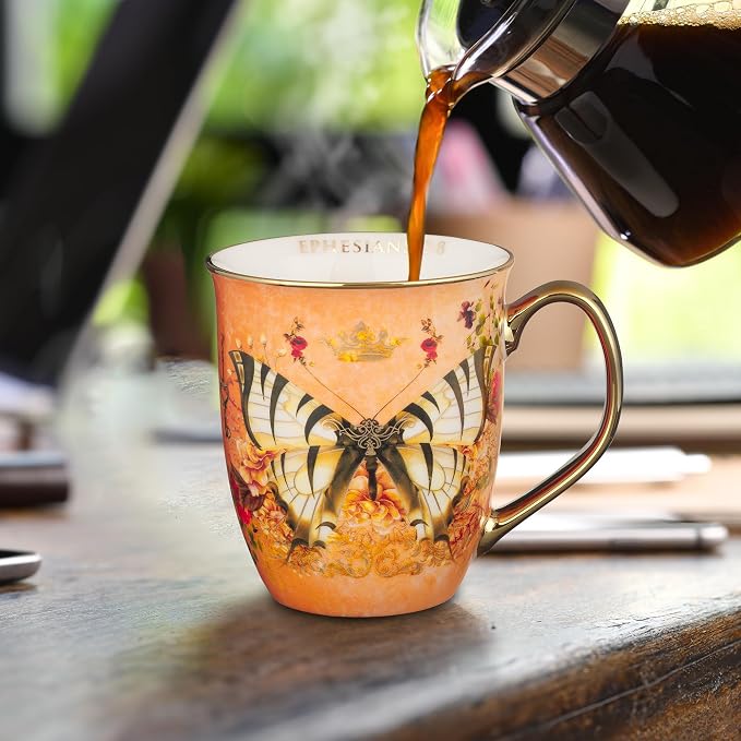 Christian Art Gifts Orange Butterfly Ceramic Coffee Mug with Gold Accents – 14 oz. Lead & Cadmium-free Inspirational Scripture Coffee and Tea Mug for Women & Men with Bible Verse: Grace –Ephesians 2:8 - Image 4