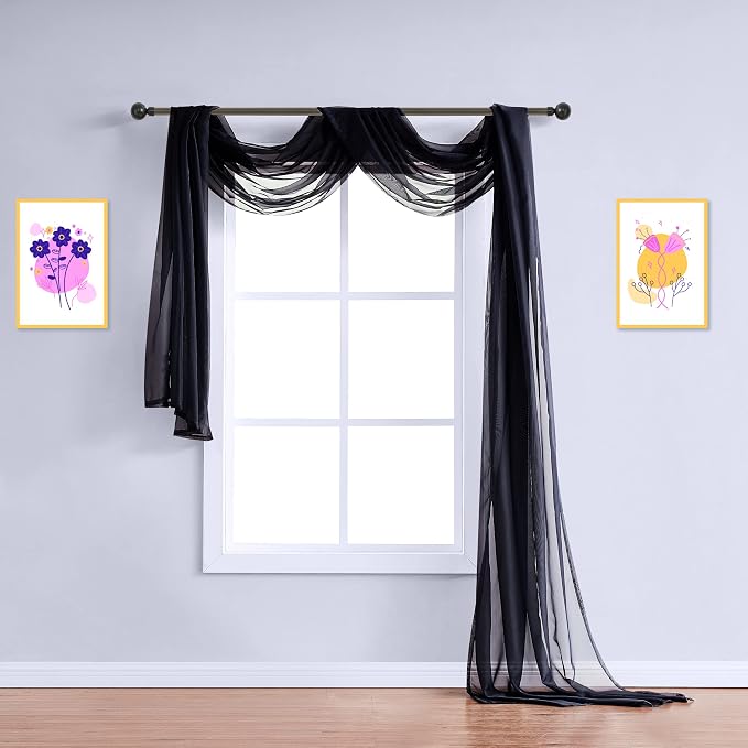 Warm Home Designs 55 x 216 Black Sheer Window Scarf. AM Black 216" | Extra Long Window Scarves Valances are Great As Wedding Arch Draping Fabric, Bed Canopy Or for Decorative Project. by WarmHomeDesigns