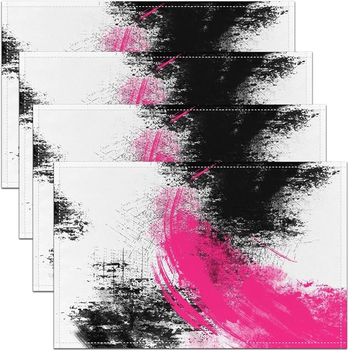 Feelyou Hot Pink White Black Placemats Set of 4 18"x12" Kids Abstract Placemat for Kitchen Dining Table Decor Indoor Outdoor for Boys Geometric Table Place Mats, Modern Art Luxury by Feelyou