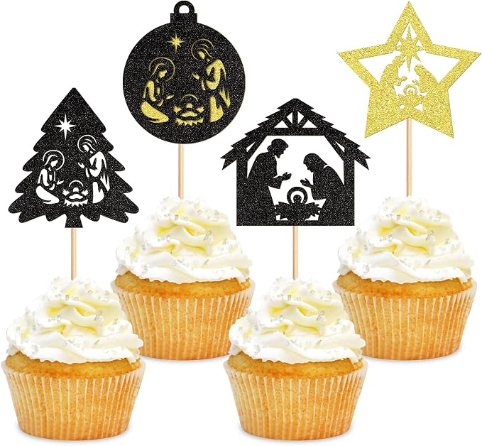 24PCS Christmas Nativity Cupcake Toppers Jesus Birthday Merry Christmas Cupcake Picks For Nativity Scene Religions Chirstmas Decoration Party Decoration by Cyodoos
