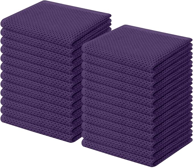 Homaxy 100% Cotton Waffle Weave Kitchen Dish Cloths 24-Pack, Eggplant | 12 x 12 Inches, Ultra Soft Absorbent Dish Towels, Quick Drying Dish Rags with Hanging Loop by Homaxy