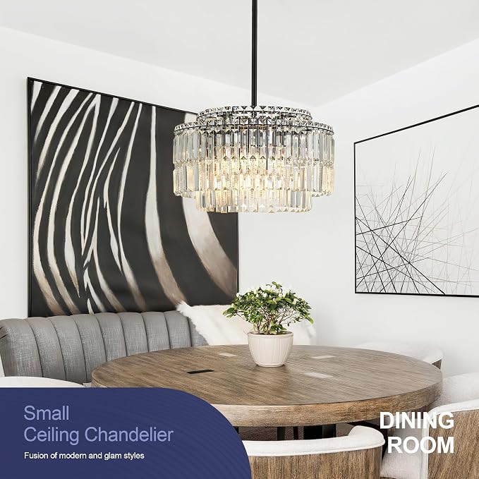 Modern 17.6“ Black Crystal Chandelier Ceiling Light Fixtures for Dining Room Luxury Glam 8-Light Crystal Chandeliers Lighting for Bedroom Entryway Hallway Living Room Kitchen Island Foyer - Image 3