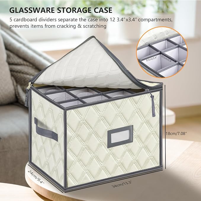 Champagne Flute Storage Box,Quilted Stemware Storage Box Shell, Stackable Champagne Glass Container,Wine Glass, Crystal Glassware, Drinkware Case for Moving Transport - Image 2
