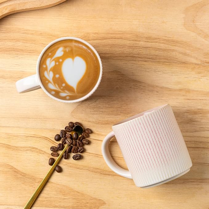 theterra Ceramic Coffee Mugs Set of 6, 14.2 oz Coffee Cups with Handle | Handmade, Suitable for Latte, Tea, Milk, Beer & Hot Cocoa, Primrose Pink - Image 3