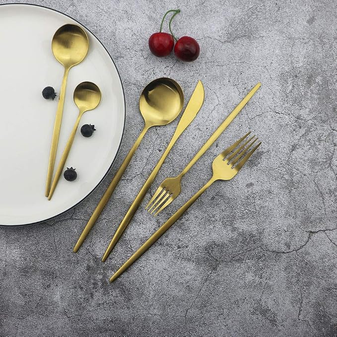 JASHII Silverware Set, 36 Piece Food Grade Stainless Steel Flatware Set Fork Spoon Knife Utensils for Daily Use and Party, Service for 6 Anti Rust, Safe in Dishwasher (Matte Gold) - Image 2
