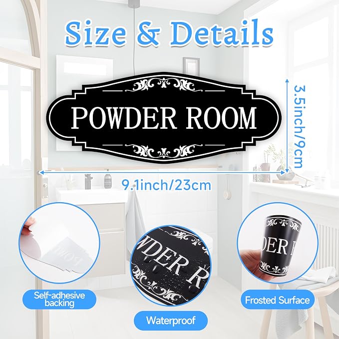 Powder Room Sign Sticker for Business and Home，Self-adhesive Cute Powder Room Door Decor，Waterproof Guest Bathroom Decals for House，Office，Shop - Image 2