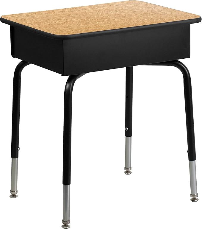 Flash Furniture Billie Open Front Student Desk for Classrooms or Remote Learning, Height Adjustable School Desk with Metal Book Box, Natural/Black by FlashFurniture