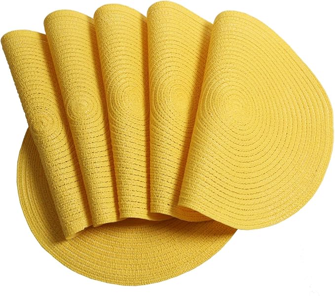 SHACOS Round Braided Placemats Set of 8 Washable Table Mats 15 inch Round Placemat Cotton Polyester Circle Placemat for Dining Table (Yellow, 8) - Image 8