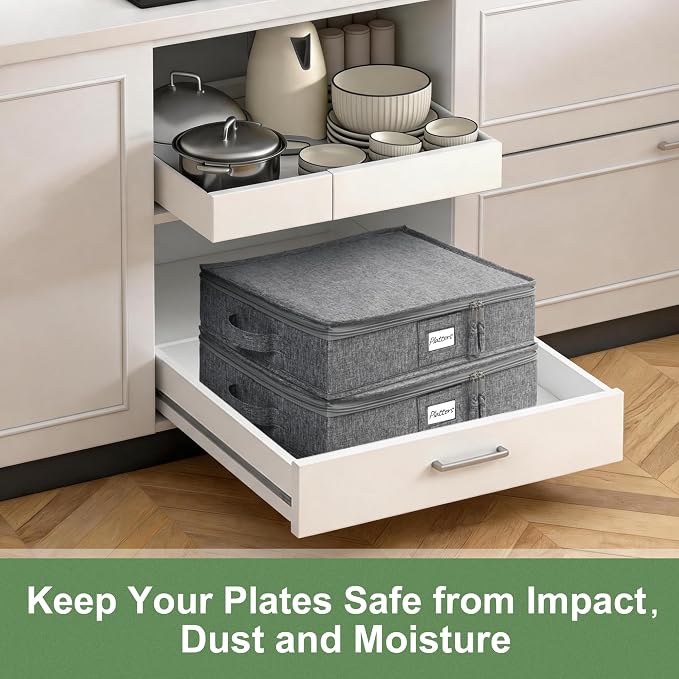 LotFancy Platter Storage Case, Hard Shell, China Storage Container for Moving, 17x13x3.5 in, 5 Felt Dividers Included - Image 9
