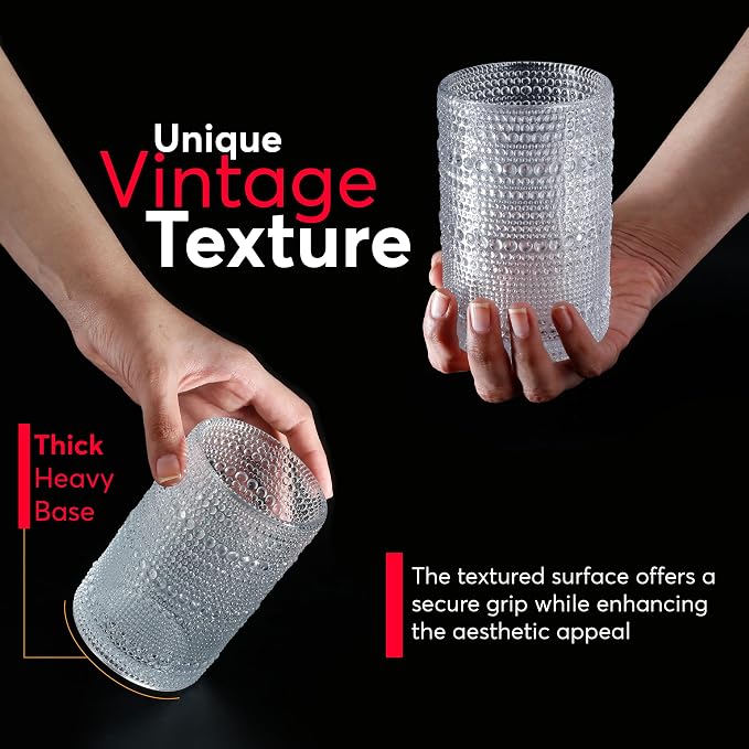 Hobnail Drinking Glasses, Vintage Glassware Set of 6, Vintage Drinking Glasses 14.54 oz, Bubble Glasses Drinking, Hobnail Glasses, Vintage Glass Cups, Jupiter Glasses for Juice, Soda, Beer, Whisky - Image 3