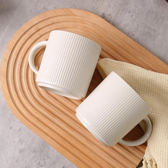 MONITO 16Oz Coffee Mugs Set of 4, Rustic Ceramic Coffee Cups Set with Large Handle, Vintage Striped Stoneware Coffee Mugs for Latte, Cocoa, Tea, Milk, Microwave & Dishwasher Safe, White - Image 7