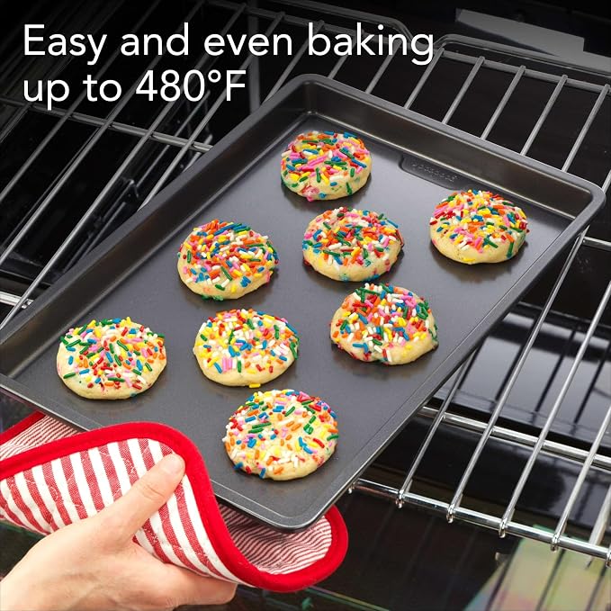 15 x 10 Inch Medium Gray Nonstick Steel Baking Cookie Sheet, Heavy Duty Oven Safe Bakeware Tray for Cookies, Pastries & Vegetable Roasting - Image 3