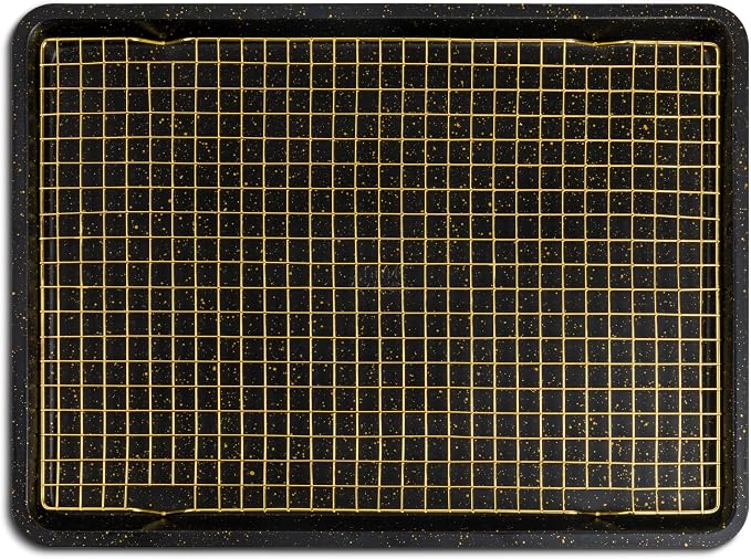 12 x 17 Inch Nonstick Baking Sheet with Wire Cooling Rack Set, Black & Gold Heavy Duty Carbon Steel Bakeware Tray, Oven Safe Easy Clean Pan for Cookies, Pastries & Roasting - Image 2