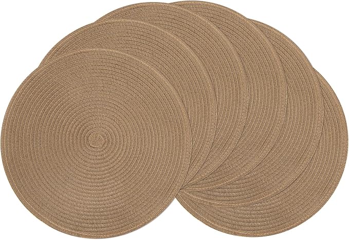 SHACOS Round Braided Placemats Set of 6 Washable Cotton Polyester 15 inch Round Table Place Mat for Dining Table (Brown, 6) by SHACOS