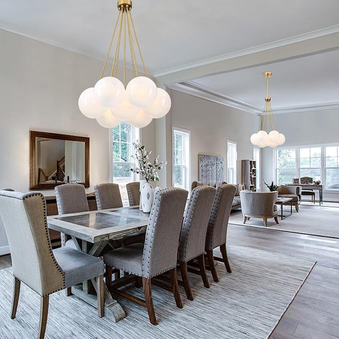 Modern Globe Chandelier Milky Glass Shade Gold Sputnik Ceiling Light Fixture, Mid Century Bubble Dining Room Pendant Light, Hanging Island Light for Kitchen Bedroom Entryway Over Table - Image 7