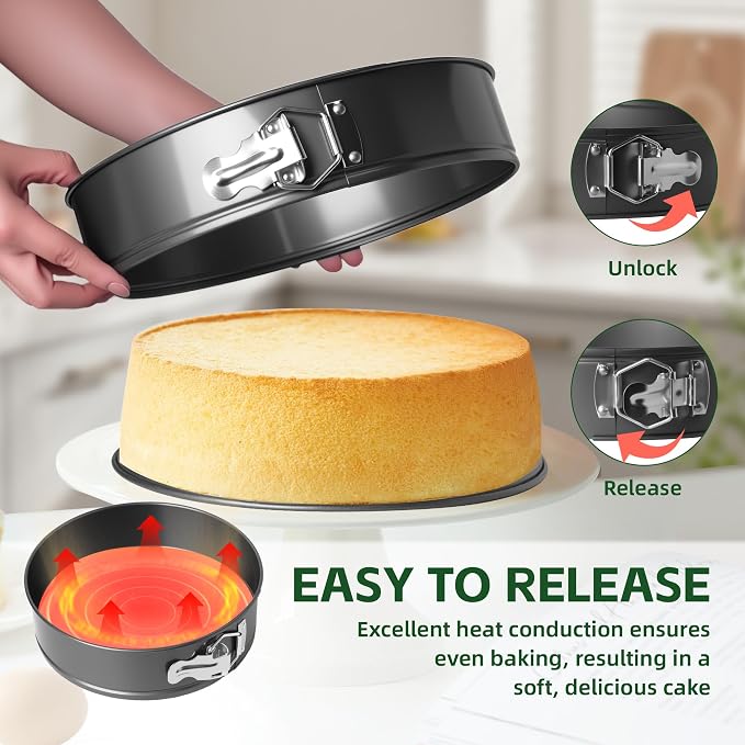 Springform Pan Set of 3 (7"/9"/11") - Non-Stick Cheesecake Pans with Removable Bottom, Round Baking Molds for Cheesecake, Pie, Desserts & More - Baking Bakeware Set - Image 4