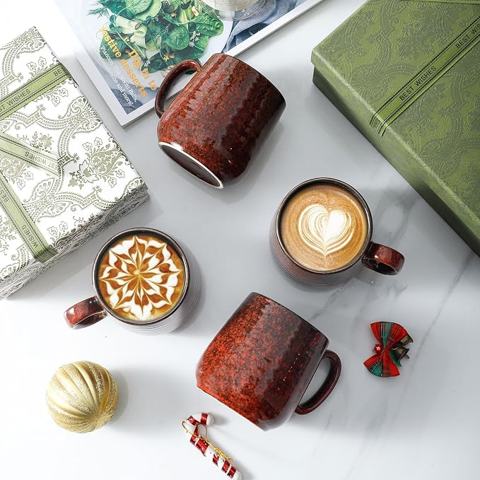 HASENSE Ceramic Coffee Mugs Set of 4, 8 oz Small Coffee Cups, Porcelain Mug with Handle for Espresso, Tea, Milk and Cocoa, Ideal for Mother's Day Christmas Gift, Dishwasher & Microwave Safe, Red - Image 5
