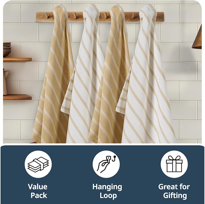 LANE LINEN Kitchen Towels Set of 4-18”x28” Absorbent Cotton Dish Towels, Quick-Drying Hand & Tea Towels for Kitchen, Light Tan - Image 7