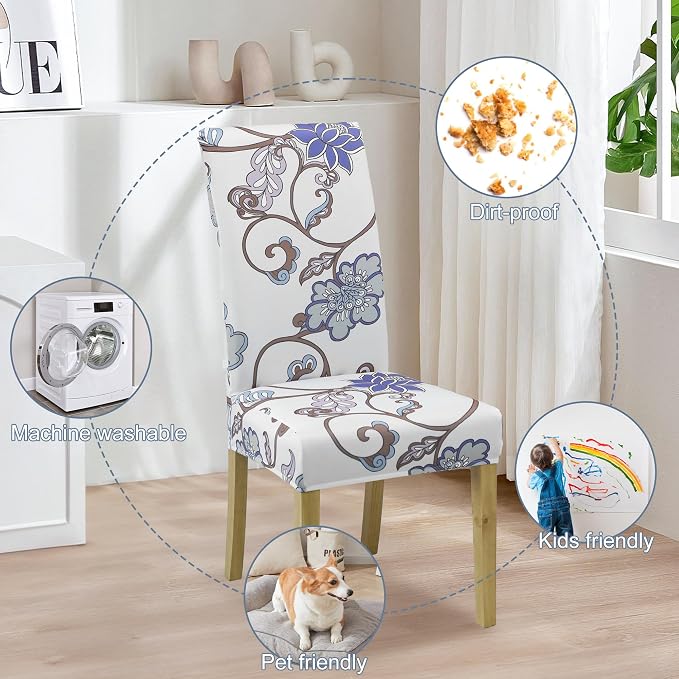 Dining Chair Covers, Stretch Seat Covers, Washable Furniture Protector | 4 Pack, Washable, Stretch Fit, Soft, Non Slip, Dining Chair Covers, Seat Protector, Furniture Cover,Easy Clean - Image 6