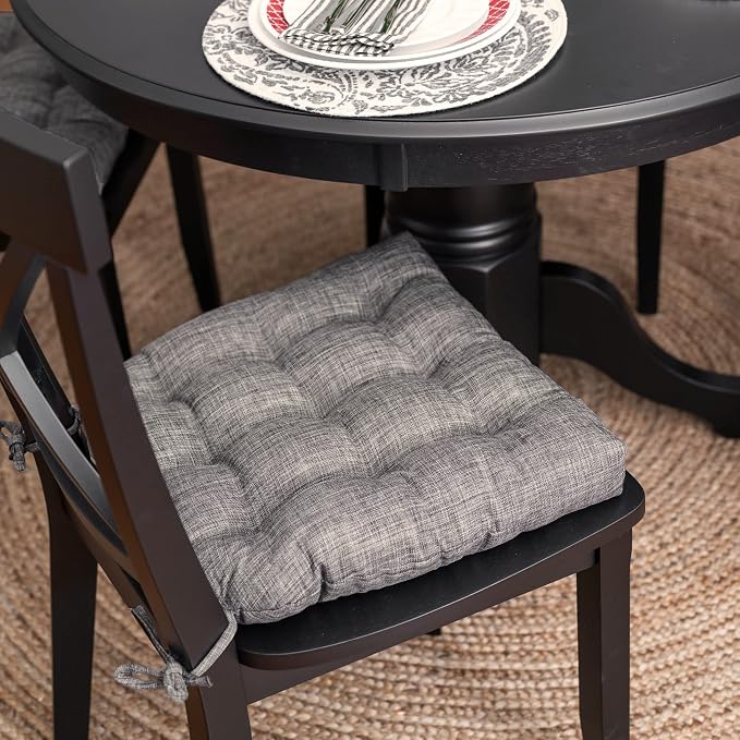 Barnett Home Decor Hayden Grey Dining Chair Pad with Ties - 15 x 17 Size Small Chair Cushion - Reversible, Latex Foam Fill Cushion, Machine Washable, Linen Look (Gray) - Image 9